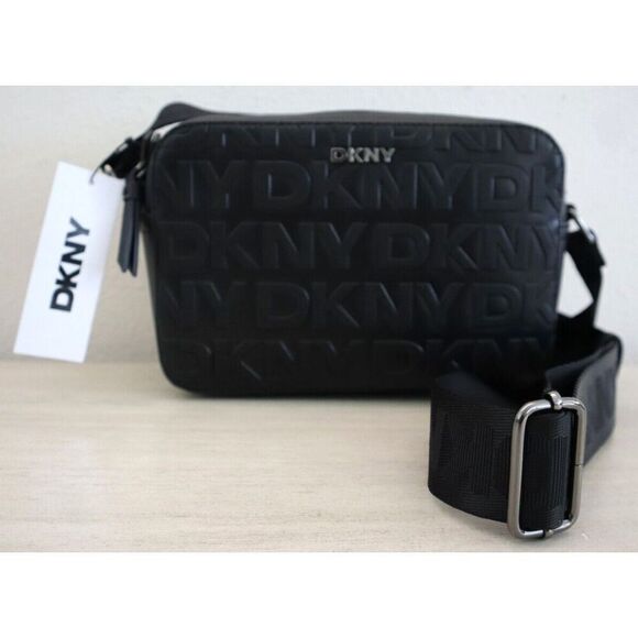 DKNY R43EVX93 Women's O/S Black Embossed TuTu Dual Zip Camera Bag - Picture 1 of 12